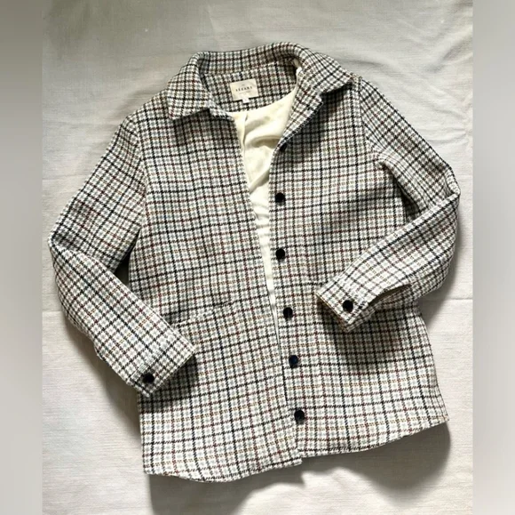 SÉZANE Will Cream Brown Houndstooth Plaid Wool Jacket RARE size Small NWT - Picture 6 of 13